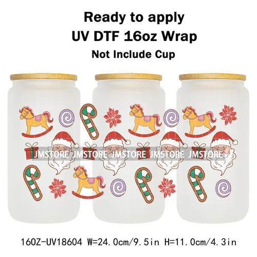 Ghost Santa Christmas Gingerbread Xmas UV DTF Stickers Ready To Apply Cup Wrap Custom Labels DIY Craft For Libbey Glass Can Mugs