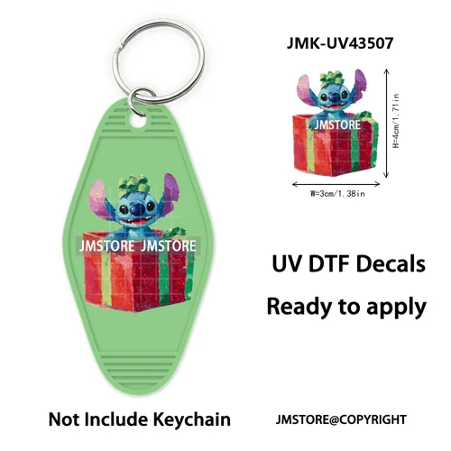 Christmas Santa Cartoon Character UV DTF Keychain Wraps Ready To Apply Waterproof High Quality Decals For Hotel Motel Keychain