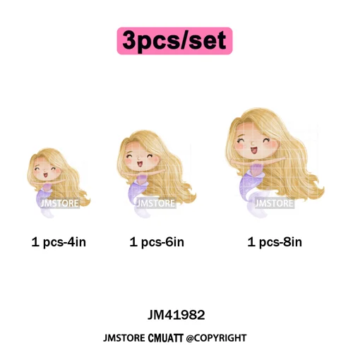 Cute Winter Christmas Girls Baby Mermaid Kids Cartoon Character Iron on DTF Washable Transfers Stickers Ready to Press for Texti
