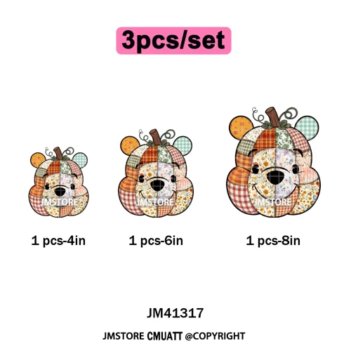 Preppy Floral Cartoon Friends Fall Patchwork Pumpkin Halloween Iron on Washable DTF Transfer Stickers Ready to Press for Clothes