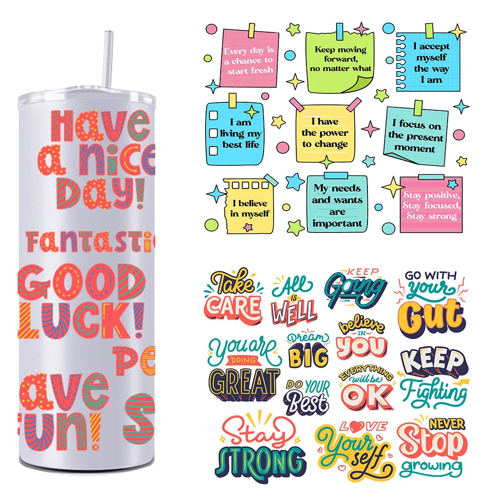 Positive Saying Nice Day 20OZ UV DTF Straight Wrap Transfers Stickers Custom Labels DIY Durable Waterproof Logo For Tumbler