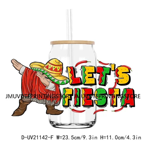 Mexican Mama Cowhide Western UV DTF Sticker For 16OZ Libbey Glass Cup Can Wrap Transfer Sticker Custom DIY Logo Fiesta Tacos