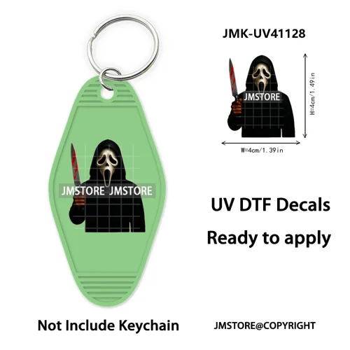 Black Dad Halloween Horror Villain UV DTF Motel Keychain Decal Ready To Ship Durable Transfer Stickers Prints For Hotel Keychain