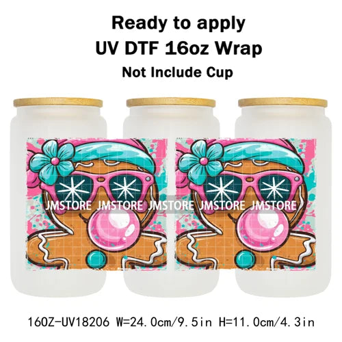 Preppy Brushstroke Christmas Santa Claus 16OZ UV DTF Cup Wraps Ready To Apply Waterproof Transfer Stickers For Libbey Glass Can