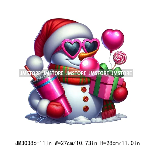 Cool Thug Life Santa Snowman Pink Bubble Holiday Gifts Christmas Iron On DTF Transfers Stickers Ready To Press For Sweatshirts