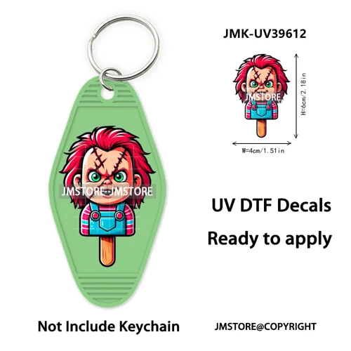 Horror Characters Halloween Ice cream UV DTF Motel Keychain Wraps Ready To Apply Waterproof High Quality Hotel Keychain Decals