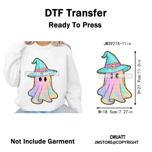 Funny Cute Ghost Preppy Spooky Season Sarcastic Halloween Iron on DTF Washable Transfers Stickers Ready to Press for T-shirts