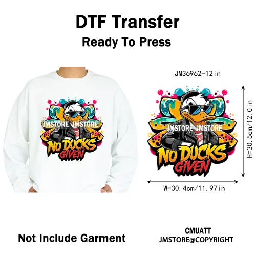 12in Cool Urban Trap Style King Animal Rich Ducks With Gold Chain Iron on DTF Heat Transfer Sticker Ready to Press for Clothing