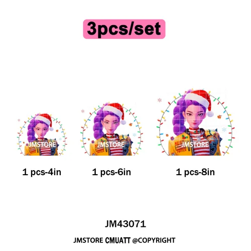 Cartoon Kpop Demon Music Anime Girly Merry Christmas Iron on Washable DTF Heat Transfer Stickers Ready to Press for T-shirts Bag