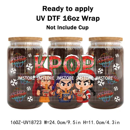 Demon Hunters Kpop Christmas Party UV DTF Stickers Ready To Apply Cup Wrap Durable Custom Prints DIY Craft For Libbey Can Glass