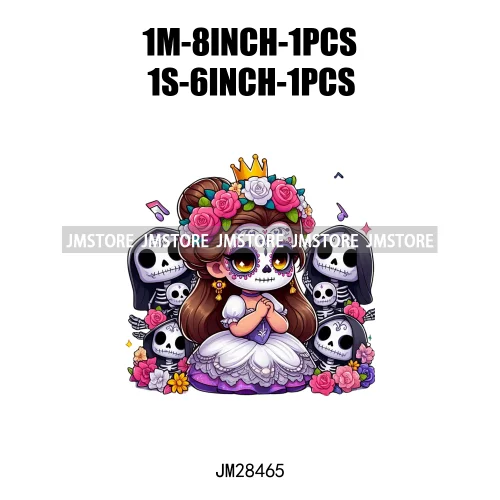 New Day Of The Dead La Catrina Dresses Girls Skull Flower Iron On DTF Transfers Stickers Ready To Press For Sweatshirt Bags