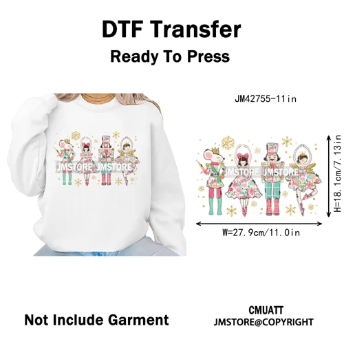 Merry Christmas Holly Jolly Coquette Tree Cartoon Movie Vibes Iron on DTF Washable Transfer Stickers Ready to Press for Textiles