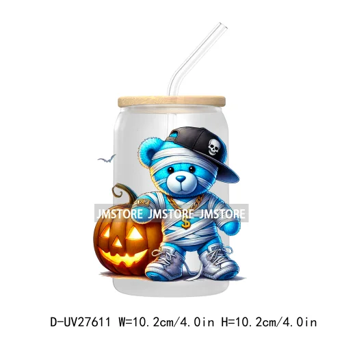 Spooky Halloween Horror Bear UV DTF Transfer Stickers Decals For Libbey Cold Cups Mugs Tumbler Waterproof Labels Scary Pumpkin