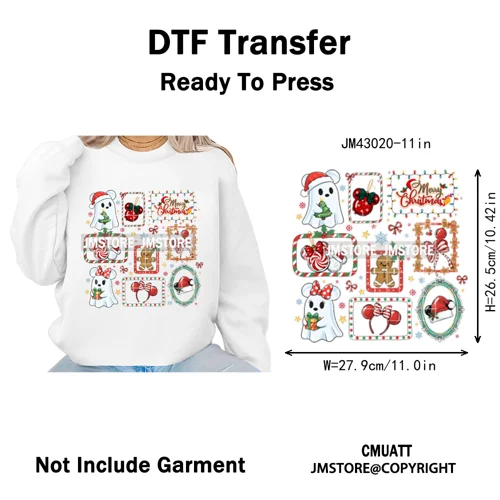 Girly Coquette Merry Christmas Ginger Cartoon Cozy Jolly Season Iron on DTF Heat Transfers Stickers Ready to Press for Clothing