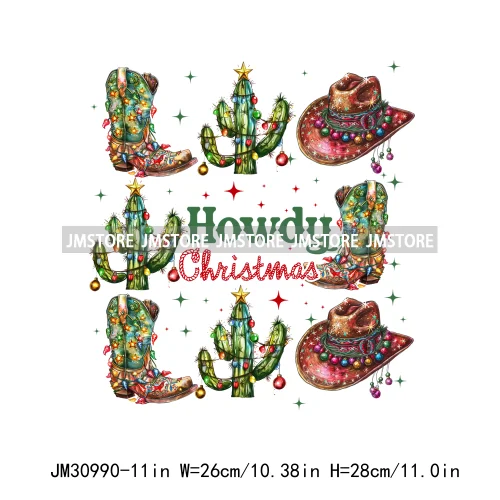 Howdy Christmas Cheer Vibes Coquette Western Country Cowgirl Boots Iron On DTF Transfer Stickers Ready To Press For Clothes Bags