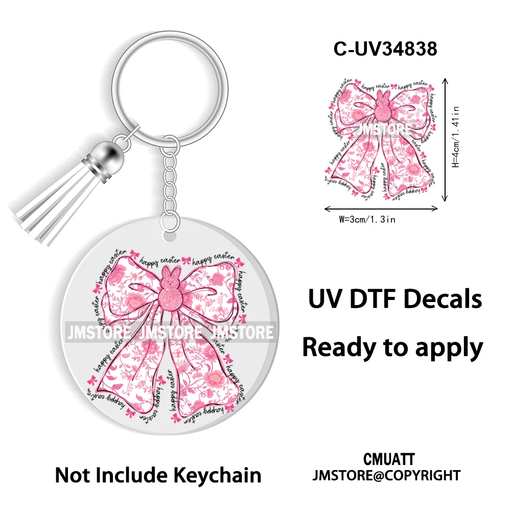 Happy Easter School Teacher Life Retro Coquette Easter Bunny WaterProof UV DTF Sticker For Round Circle Acrylic Keychain Keyring