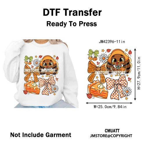 Trendy Give Thanks Coquette Gobble Turkey Bow Girly Fall Blessed Iron on DTF Heat Transfers Stickers Ready to Press for Clothing
