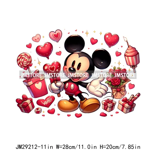 Happy Valentine's Day Cartoon Character Mouse Animal Cupid Love Heart DTF Iron On Transfers Stickers Ready To Press For T-shirts