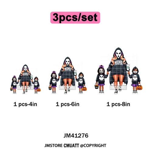Spooky Halloween Scary Ghost Pumpkin Mama Kids Family Love Iron on Washable DTF Transfers Stickers Ready to Press for Textile