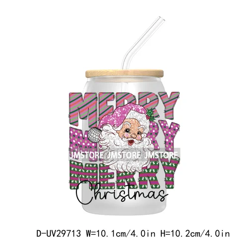 Tis the Season Santa Claus UV DTF Transfer Stickers Decals For Libbey Cold Cups Mugs Tumbler Waterproof Merry Christmas Vibes