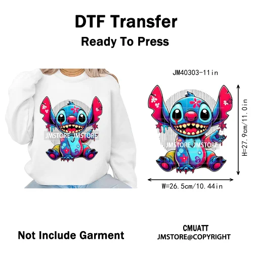 Cute Cartoon Blue Animal Princess Best Friends Designs Iron on DTF Washable Transfers Stickers Ready to Press for Clothing Bags