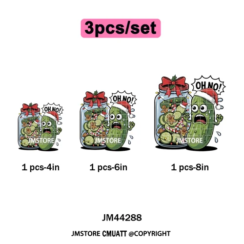 Merry Pickles Christmas Xmas Cucumber Holiday Santa Iron on Washable DTF Heat Transfer Stickers Ready to Press for T-shirts Bags