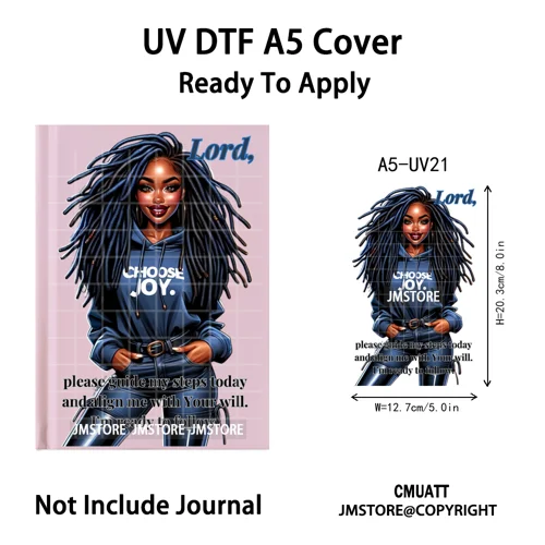 Christian Black Girl Praying Faith UV DTF Notebook Cover Decals Ready To Apply Durable Transfer Stickers For A5 Journal Cover