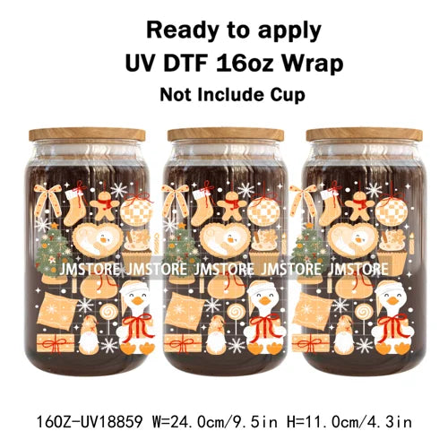 Funny Christmas Sweet Dessert UV DTF Cup Wrap Ready To Apply Transfer Sticker Waterproof 16OZ Tumbler Wraps For Libbey Glass Can