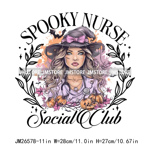 Custom Spooky Season Witch Girl Social Club Halloween Resting Witch Face DTF Iron On Transfer Sticker Ready To Press For Hoodies