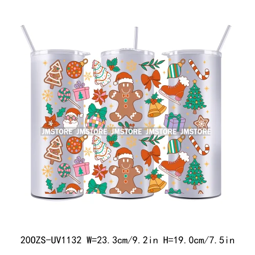 Christmas Gingerbread Reindeer 20OZ Tumbler Wraps Ready To Ship UV DTF Transfer Stickers Waterproof Prints For Skinny Tumbler