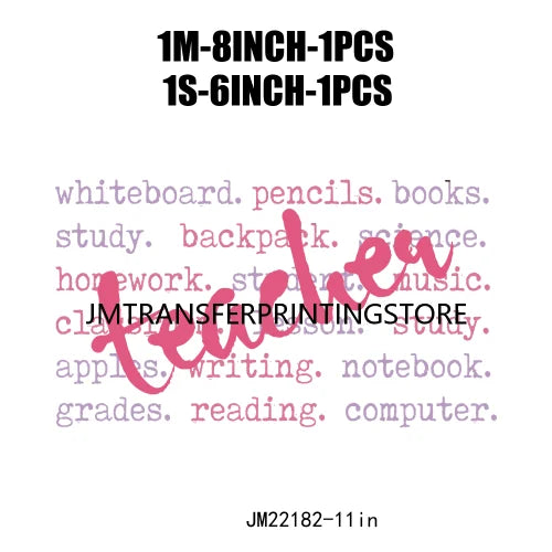 In My Teacher Era Teach Love Watch Logos Teacher Word Teaching Fills My Heart Teacher's Day DTF Transfer Stickers For Hoodies