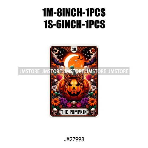 Spooky Halloween Tarot Card Pumpkin Skeleton Ghost Flower Iron On DTF Transfers Stickers Ready To Press For Sweatshirt Bags