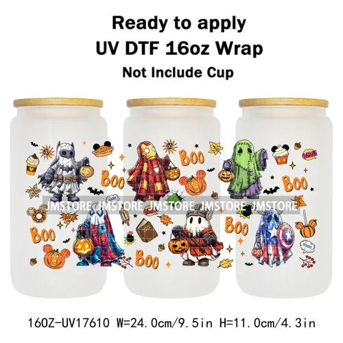 Mouse Ghost Boo Halloween Pumpkin Spooky Season UV DTF Cup Wraps Ready To Apply Transfer Stickers For Libbey Glass Can 16OZ Wrap