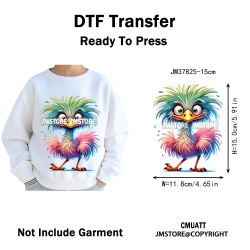 15cm 5.9in Kids Funny Hairy Cartoon Birds Animal Washable Iron on DTF Transfers Stickers Printing Ready to Press for Clothing