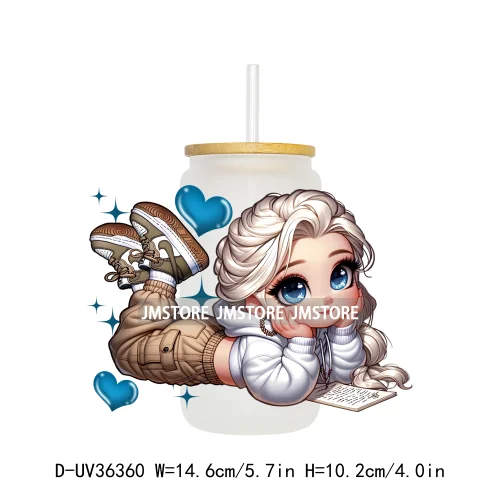 Princess Reading Book Lover UV Sticker Decals For Libbey Cold Cups Mugs Tumbler Transfer Stickers Waterproof High Quality Labels