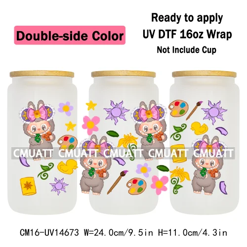 Double Sided Color UV DTF Cup Wraps 16OZ Wholesale Custom Bulk Waterproof Cartoon Cute Monster Coquette Bow DIY Craft Mug Glass