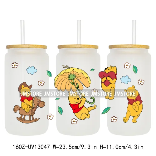 Lovely Cartoon Bear Characters 16OZ UV DTF Cup Wraps Ready To Apply Waterproof Transfer Stickers For Libbey Glass Can Tumbler