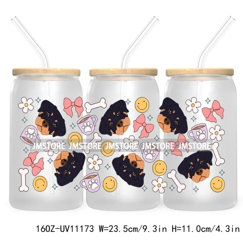 Cute Daisy Dog Paw Animal Lover UV DTF Cup Wrap For Libbey Glass Can Transfer Stickers Waterproof Custom Labels Coquette Bow Pet