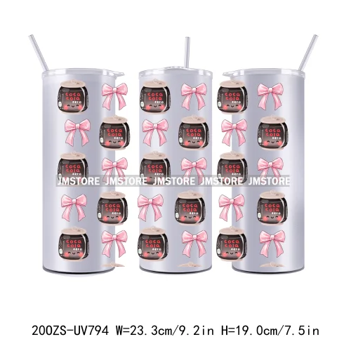 Girly Coquette Bow Drink Soda Can 20OZ UV DTF Straight Wrap Transfers Stickers Custom Labels Durable Waterproof Logo For Tumbler