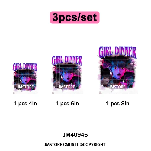 Cartoon Girl Dinner Kpop Merch Idol Band Group Music Movie Iron on DTF Washable Transfers Stickers Ready to Press for Textile