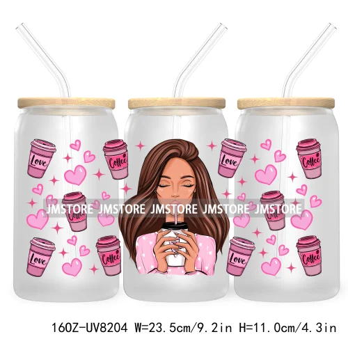 Iced Coffee Girly 16OZ UV DTF Cup Wrap Transfer Stickers Custom Labels Durable Waterproof Logo For Libbey Glass Can Coquette Bow