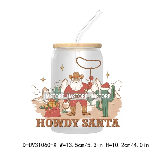 Howdy Highland Cow Christmas Cowboy Western Country Christmas UV DTF Transfer Stickers Decals For Libbey Cold Cups Mugs Tumbler