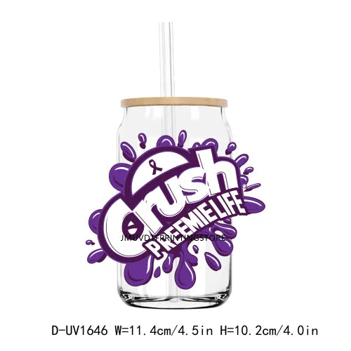 Crush Cancer Ribbon Awareness UV DTF Transfers Stickers Decals For Libbey Cold Cups Mugs Tumbler Waterproof DIY Craft