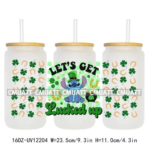 Cartoon St Patricks' Day Lucky Shamrock Animals 16OZ UV DTF Cup Wrap Sticker Custom Label Waterproof Logo For Libbey Glass Can