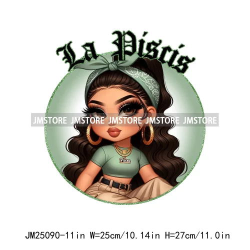 New Washable Chicana Chola Chibi Latina Spanish Zodiac Cute Girls DTF Iron On Transfers Stickers Ready To Press For Clothing