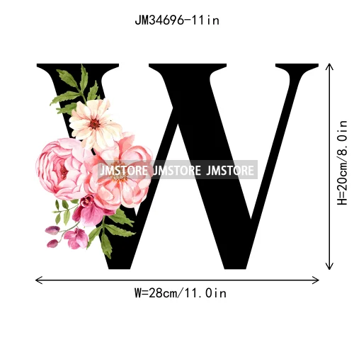 Flower Alphabet Name Monogram Floral Single Letter Illustration Sets Iron On DTF Transfers Stickers Ready To Press For Hoodies