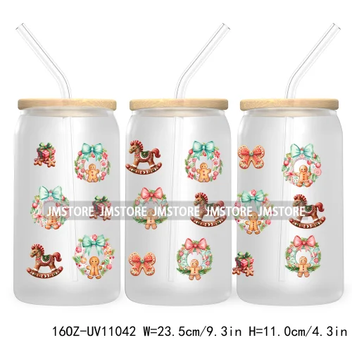 Gingerbread Christmas Coffee Latte UV DTF Cup Wrap For Libbey Glass Can Transfer Stickers Waterproof Custom Book Ghost Christmas