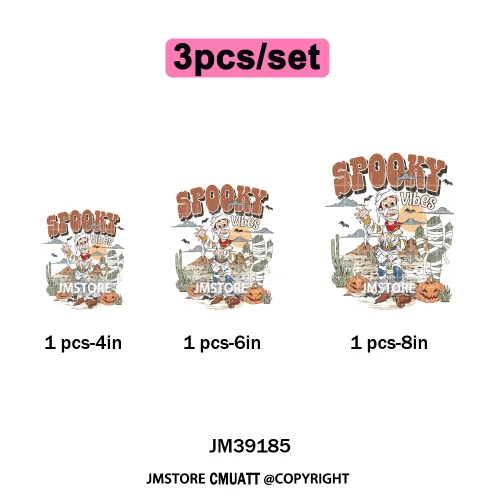 Spooky Season Pumpkin Trick or Treat Cartoon Halloween Iron on DTF Washable Heat Transfers Stickers Ready to Press for Clothing