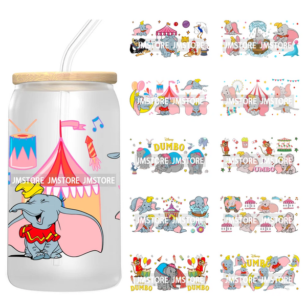 Cute Cartoon Baby Elephants UV DTF Wraps Transfer Sticker Selfadhesive Waterproof High Quality For 16OZ Libbey Glass Can Tumbler