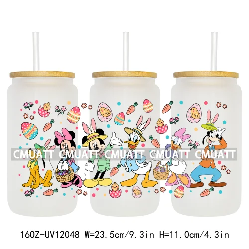 Spring Easter Stickers Cartoon Bunny Characters Eggs Kids 16OZ UV DTF Cup Wrap DIY Durable Label For Libbey Glass Can Mugs